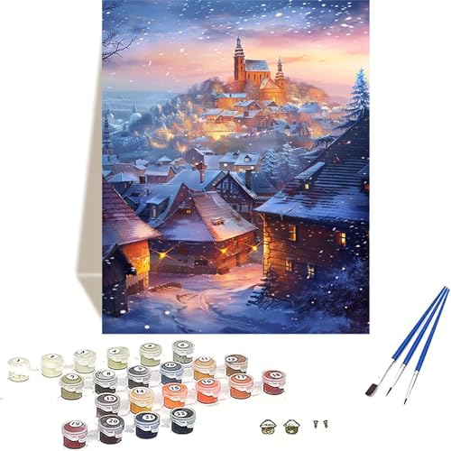 Winter Malen Nach Zahlen Erwachsene, Landschaft Malen Nach Zahlen kinder Leinwand mit Pinseln und Acrylfarbe, DIY Paint by Numbers Adult und Anfänger, für Home Decor, Geschenk - 100x135CM D-R von LUOLYYEI