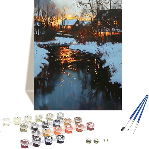 Winter Malen Nach Zahlen Erwachsene, Landschaft Malen Nach Zahlen kinder Leinwand mit Pinseln und Acrylfarbe, DIY Paint by Numbers Adult und Anfänger, für Home Decor, Geschenk - 40 x 50 cm A-4 von LUOLYYEI