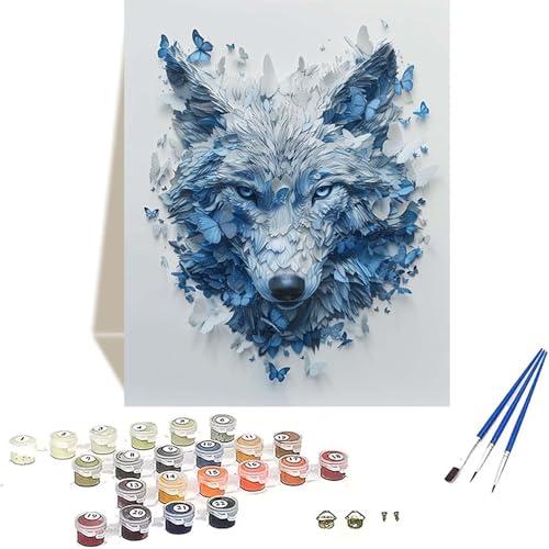 Wolf Malen Nach Zahlen Erwachsene, Tier Malen Nach Zahlen kinder Leinwand mit Pinseln und Acrylfarbe, DIY Paint by Numbers Adult und Anfänger, für Home Decor, Geschenk - Ohne Rahmen 30 x 40 cm D-M von LUOLYYEI