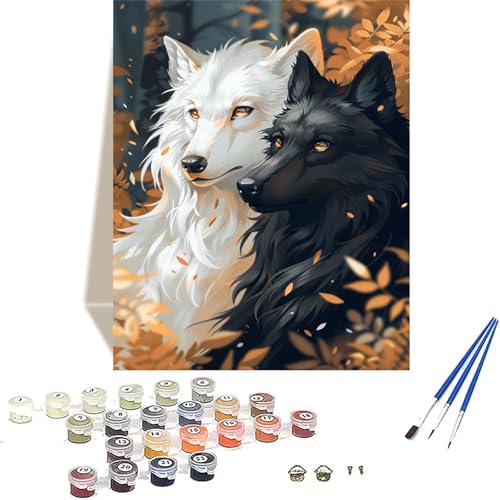 Wolf Malen Nach Zahlen Erwachsene, Tier Malen Nach Zahlen kinder Leinwand mit Pinseln und Acrylfarbe, DIY Paint by Numbers Adult und Anfänger, für Home Decor, Geschenk - Ohne Rahmen 30x40CM O-4 von LUOLYYEI