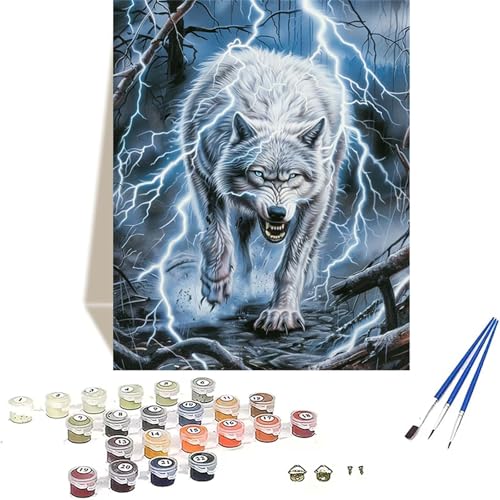 Wolf Malen Nach Zahlen Erwachsene, Tier Malen Nach Zahlen kinder Leinwand mit Pinseln und Acrylfarbe, DIY Paint by Numbers Adult und Anfänger, für Home Decor, Geschenk - Ohne Rahmen 40x50 cm T-0 von LUOLYYEI