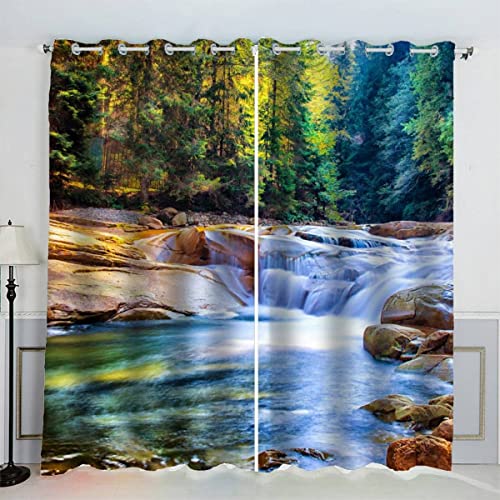 LUORU 3D Fallen Vorhänge Abdunkelnd mit ösen 280x260 cm Polyester Scheibengardinen Wald Landschaft Sommer Gardinen Blickdicht 2er Set Schallschutz Vorhang für Kinderzimmer Wohnzimmer Schlafzimmer von LUORU