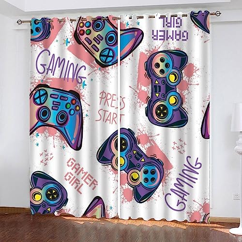 LUORU 3D Gamer Vorhänge Abdunkelnd mit ösen 200x200 cm Polyester Scheibengardinen Gamepad E-Sport Cartoon Gardinen Blickdicht 2er Set Schallschutz Vorhang für Kinderzimmer Wohnzimmer Schlafzimmer von LUORU