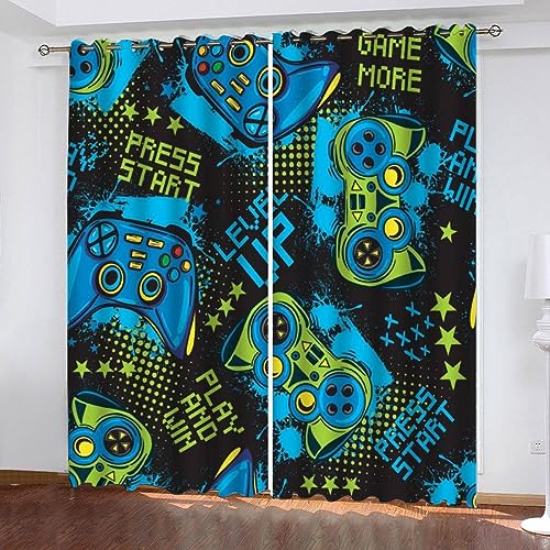 LUORU 3D Gamer Vorhänge Abdunkelnd mit ösen 200x200 cm Polyester Scheibengardinen Gamepad E-Sport Cartoon Gardinen Blickdicht 2er Set Schallschutz Vorhang für Kinderzimmer Wohnzimmer Schlafzimmer von LUORU