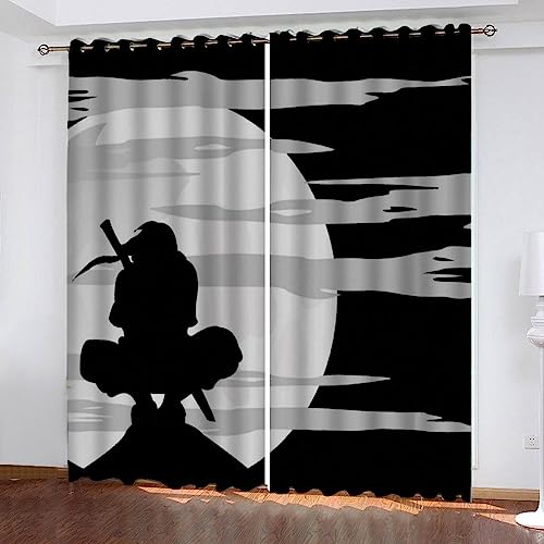 LUORU 3D Manga Vorhänge Abdunkelnd mit ösen 140x160 cm Polyester Scheibengardinen Ninja-Mond Gardinen Blickdicht 2er Set Schallschutz Vorhang für Kinderzimmer Wohnzimmer Schlafzimmer von LUORU