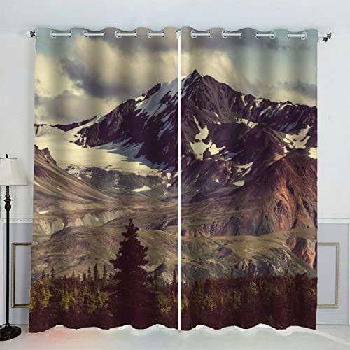 LUORU 3D Natürliche Landschaft Vorhänge Abdunkelnd mit ösen 140x160 cm Polyester Scheibengardinen Berge Wald Gardinen Blickdicht 2er Set Schallschutz Vorhang für Kinderzimmer Wohnzimmer Schlafzimmer von LUORU