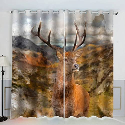 LUORU 3D REH Vorhänge Abdunkelnd mit ösen 140x160 cm Polyester Scheibengardinen Tiere Landschaft Gardinen Blickdicht 2er Set Schallschutz Vorhang für Kinderzimmer Wohnzimmer Schlafzimmer von LUORU