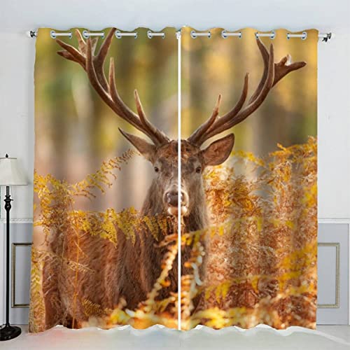 LUORU 3D REH Vorhänge Abdunkelnd mit ösen 140x160 cm Polyester Scheibengardinen Tiere Landschaft Gardinen Blickdicht 2er Set Schallschutz Vorhang für Kinderzimmer Wohnzimmer Schlafzimmer von LUORU