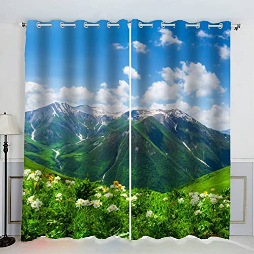 LUORU 3D Swanetti-Berge Vorhänge Abdunkelnd mit ösen 140x160 cm Polyester Scheibengardinen Landschaft Sommer Gardinen Blickdicht 2er Set Schallschutz Vorhang für Kinderzimmer Wohnzimmer Schlafzimmer von LUORU