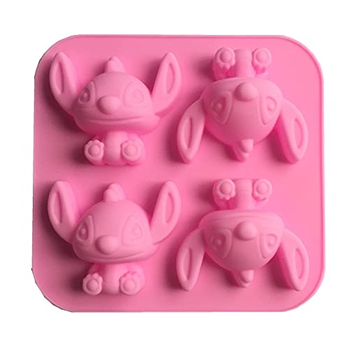 LUOSHUAI Seifenformen Silikon 4 Sogar Cartoon Stichstich Silikon Kuchenform Schokolade Handgemachte Seifenform DIY. Backwerkzeuge Seifenform (Color : Pink) von LUOSHUAI