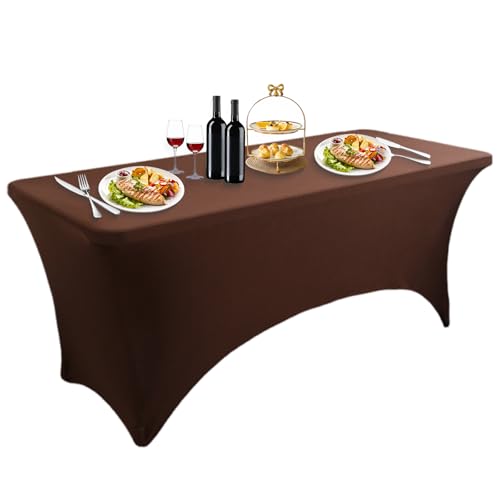 LUOZIQINX 1PCS Rechteckige Tischdecke, Stretch Spandex Tischhussen Eng Anliegende, Waschbare Biertischhussen für Bankett, Hochzeit, Veranstaltung, Cocktail,Dark Brown,4FT von LUOZIQINX