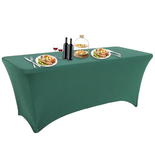 LUOZIQINX 1PCS Rechteckige Tischdecke, Stretch Spandex Tischhussen Eng Anliegende, Waschbare Biertischhussen für Bankett, Hochzeit, Veranstaltung, Cocktail,Dark Green,4FT von LUOZIQINX