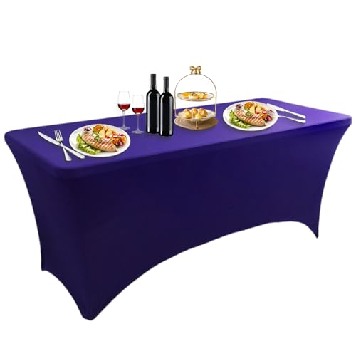 LUOZIQINX 1PCS Rechteckige Tischdecke, Stretch Spandex Tischhussen Eng Anliegende, Waschbare Biertischhussen für Bankett, Hochzeit, Veranstaltung, Cocktail,Dark Purple,4FT von LUOZIQINX