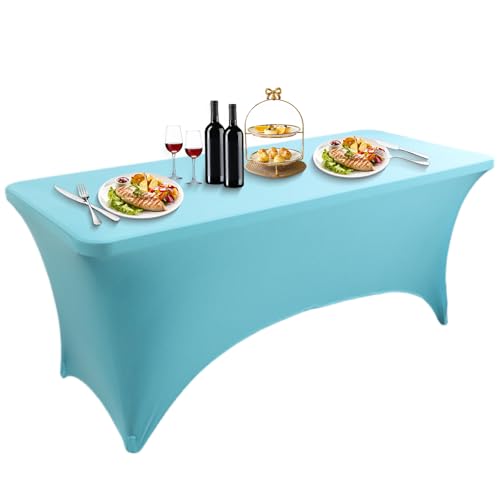 LUOZIQINX 1PCS Rechteckige Tischdecke, Stretch Spandex Tischhussen Eng Anliegende, Waschbare Biertischhussen für Bankett, Hochzeit, Veranstaltung, Cocktail,Lake Blue,4FT von LUOZIQINX