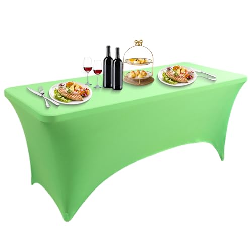 LUOZIQINX 1PCS Rechteckige Tischdecke, Stretch Spandex Tischhussen Eng Anliegende, Waschbare Biertischhussen für Bankett, Hochzeit, Veranstaltung, Cocktail,Light Green,4FT von LUOZIQINX