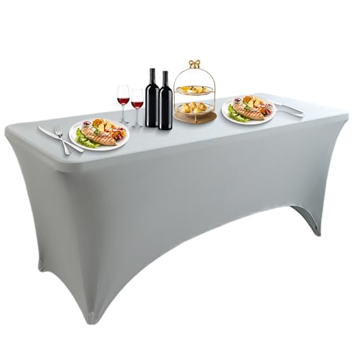 LUOZIQINX 1PCS Rechteckige Tischdecke, Stretch Spandex Tischhussen Eng Anliegende, Waschbare Biertischhussen für Bankett, Hochzeit, Veranstaltung, Cocktail,Light Grey,4FT von LUOZIQINX