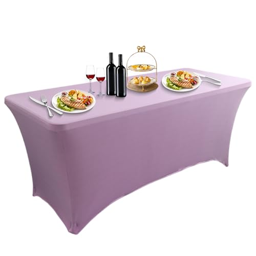 LUOZIQINX 1PCS Rechteckige Tischdecke, Stretch Spandex Tischhussen Eng Anliegende, Waschbare Biertischhussen für Bankett, Hochzeit, Veranstaltung, Cocktail,Light Purple,4FT von LUOZIQINX