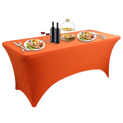 LUOZIQINX 1PCS Rechteckige Tischdecke, Stretch Spandex Tischhussen Eng Anliegende, Waschbare Biertischhussen für Bankett, Hochzeit, Veranstaltung, Cocktail,Orange,4FT von LUOZIQINX