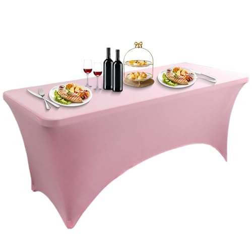 LUOZIQINX 1PCS Rechteckige Tischdecke, Stretch Spandex Tischhussen Eng Anliegende, Waschbare Biertischhussen für Bankett, Hochzeit, Veranstaltung, Cocktail,Rosa,4FT von LUOZIQINX