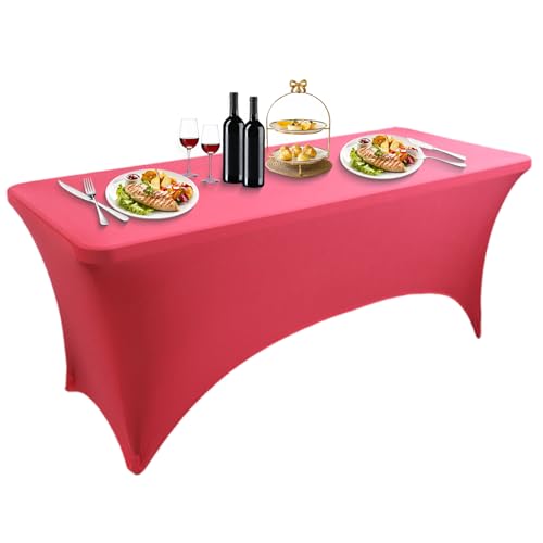 LUOZIQINX 1PCS Rechteckige Tischdecke, Stretch Spandex Tischhussen Eng Anliegende, Waschbare Biertischhussen für Bankett, Hochzeit, Veranstaltung, Cocktail,Rose red,4FT von LUOZIQINX