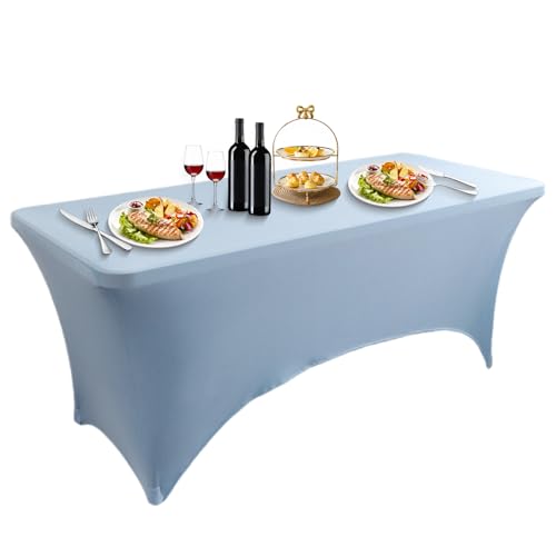 LUOZIQINX 1PCS Rechteckige Tischdecke, Stretch Spandex Tischhussen Eng Anliegende, Waschbare Biertischhussen für Bankett, Hochzeit, Veranstaltung, Cocktail,Sky Blue,4FT von LUOZIQINX