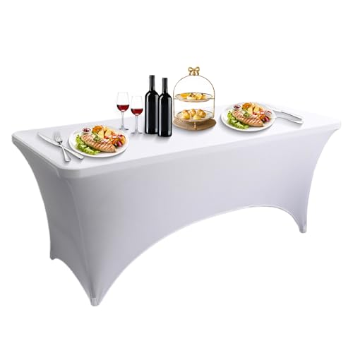 LUOZIQINX 1PCS Rechteckige Tischdecke, Stretch Spandex Tischhussen Eng Anliegende, Waschbare Biertischhussen für Bankett, Hochzeit, Veranstaltung, Cocktail,Whie,4FT von LUOZIQINX