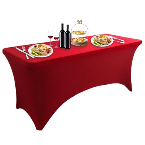 LUOZIQINX 1PCS Rechteckige Tischdecke, Stretch Spandex Tischhussen Eng Anliegende, Waschbare Biertischhussen für Bankett, Hochzeit, Veranstaltung, Cocktail,Wine red,4FT von LUOZIQINX