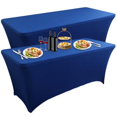 LUOZIQINX 2PCS Rechteckige Tischdecke, Stretch Spandex Tischtuch, Waschbare Eng Anliegende Tischhussen für Veranstaltungen, Hochzeiten, Bankette und Partys,Blau,4FT von LUOZIQINX