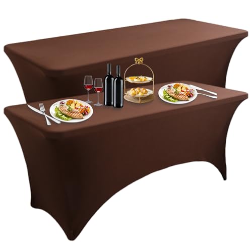 LUOZIQINX 2PCS Rechteckige Tischdecke, Stretch Spandex Tischtuch, Waschbare Eng Anliegende Tischhussen für Veranstaltungen, Hochzeiten, Bankette und Partys,Dark Brown,4FT von LUOZIQINX