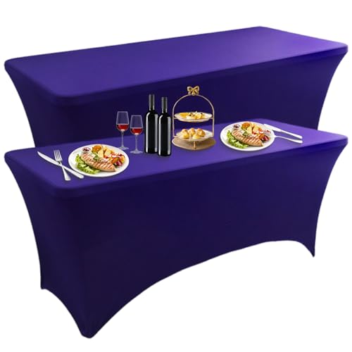 LUOZIQINX 2PCS Rechteckige Tischdecke, Stretch Spandex Tischtuch, Waschbare Eng Anliegende Tischhussen für Veranstaltungen, Hochzeiten, Bankette und Partys,Dark Purple,4FT von LUOZIQINX