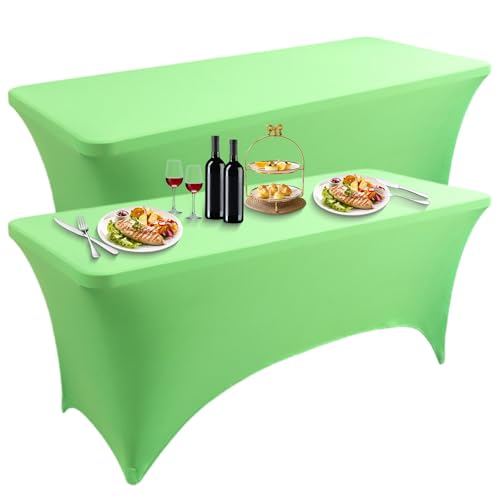 LUOZIQINX 2PCS Rechteckige Tischdecke, Stretch Spandex Tischtuch, Waschbare Eng Anliegende Tischhussen für Veranstaltungen, Hochzeiten, Bankette und Partys,Light Green,6FT von LUOZIQINX