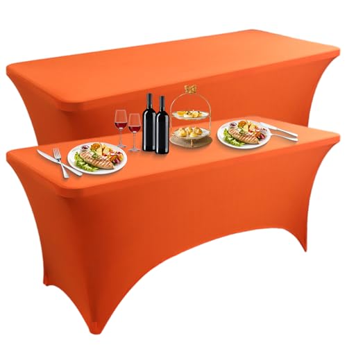 LUOZIQINX 2PCS Rechteckige Tischdecke, Stretch Spandex Tischtuch, Waschbare Eng Anliegende Tischhussen für Veranstaltungen, Hochzeiten, Bankette und Partys,Orange,4FT von LUOZIQINX