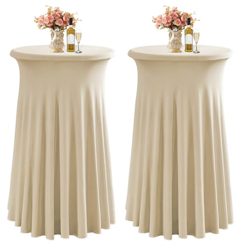 LUOZIQINX Runde Cocktail Tischdecke, 80×110cm Stehtisch Hussen, Stretch Spandex Bistrotisch Tischrock für Party, Hochzeit, Banketttisch,Champagne,2pcs von LUOZIQINX