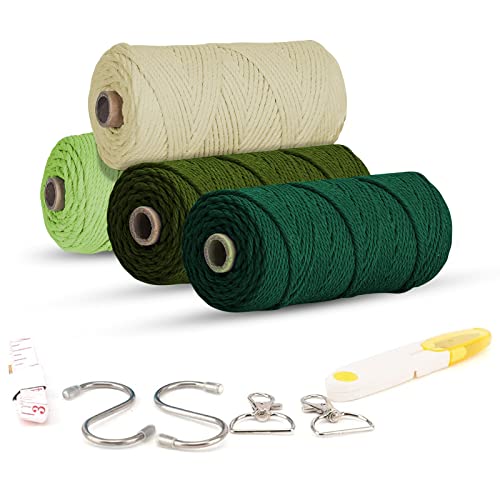 4 Farben Premium Makramee Garn 3mm x 50m, 100% Baumwolle Super weiches Garn, einfach gedrehte Makramee Schnur Baumwollschnur für DIY Projekte Wandteppich Traumfänger von LUPATDY