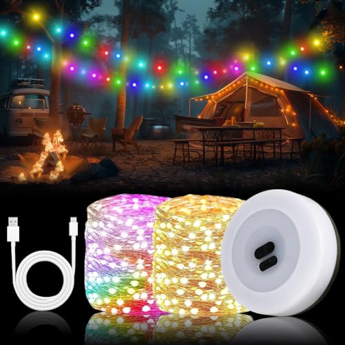 Camping Lichterkette RGB LED Strip - Verstaubare Lichterkette, 10M LED Lichtband, Wasserdichte Tragbare Camping Lichterkette, USB Wiederaufladbare Campinglampe für Abendessen, Camping von LUPATDY