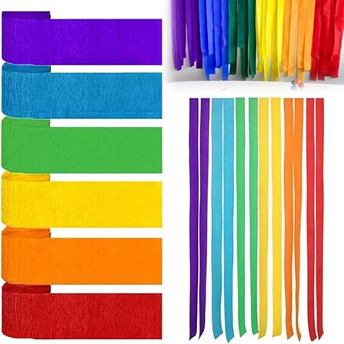 Krepppapier Bunt Regenbogen Kreppbänder - 6 Rollen Hintergrund Luftschlangen Papier Rainbow Crepe Paper Bastelkrepp für Party Dekoration und Handarbeiten Papierkunst, Luftschlangen Karneval Deko von LUPATDY