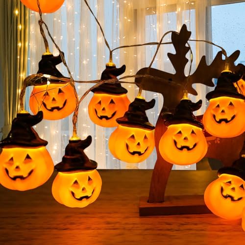 LUPATDY Halloween Lichterkette Kürbis Deko - 20 LEDs 3m Warmweiß kürbis Lichterkette Auße Pumpkin Deko, Halloween Dekoration Lichter Deko für Halloween Party Gärten von LUPATDY