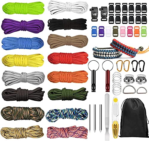 LUPATDY Paracord Set, Paracord 550 Nylonschnur Paracord Seil Multifunktion Inklusive Seilschnalle und Nähnadeln, Geeignet für die Herstellung von DIY Armband, Lanyard, Schlüsselanhänger von LUPATDY