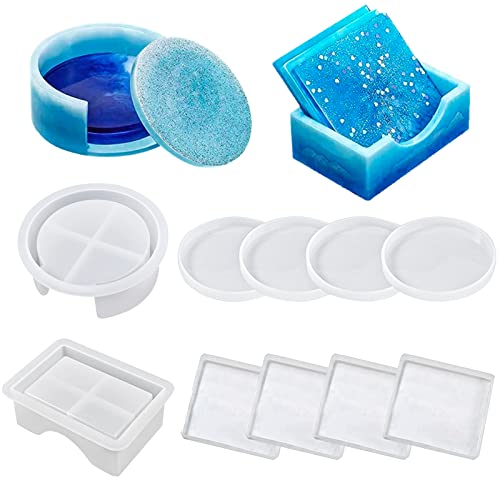 Epoxidharz Formen Untersetzer, Resin Untersetzer Set mit 10 Stück Runden Und Quadratischen, DIY Untersetzerhalter Harzformen für Tabelle Haus Dekoration Silikon Gießformen Silikonformen Epoxidharz von LURICO