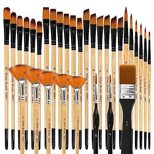 Pinselset Acrylfarben, 32 Pinsel Acrylfarbe, Acryl Pinsel Set, Künstlerpinsel für Aquarell, Öl, Steinmalerei, Nagelpinsel, Acrylfarben Set für Künstler und Anfänger zum Malen von LURICO