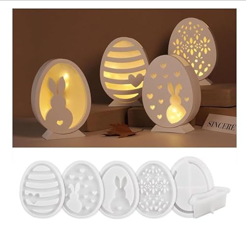 LURICO 7 Stück Osterkerzenform Silikon Set für DIY Basteln – Wiederverwendbare Kerzenform für Ostern, Ostern Hase Backform, Kerzenformen zur Herstellung von Ostereierdekorationen von LURICO