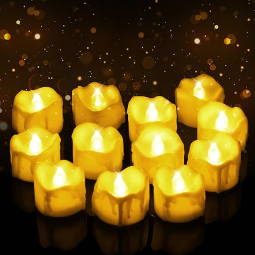 LURICO LED Kerzen, 12 Set Deko Teelichter, Teelichter LED, LED Kerzen Outdoor, Warmweiße Lichter, für Halloween, Weihnachten, Hochzeit, Outdoor Party Deko, 3x3.5 cm von LURICO