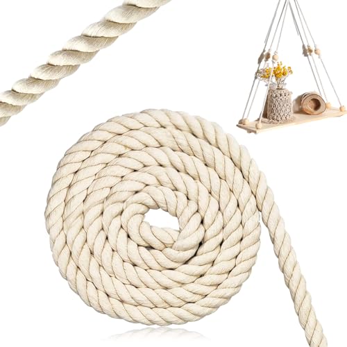 LURNODY 20MMx5M/0,78 x 196,8 Zoll BaumwollKordel, Seil Rope Makramee Garnseil, Kordel Zum Basteln Baumwollseil, für DIY-Basteleien, Hängematten, Pflanzenaufhänger, Handgemachte Projekte (Beige) von LURNODY