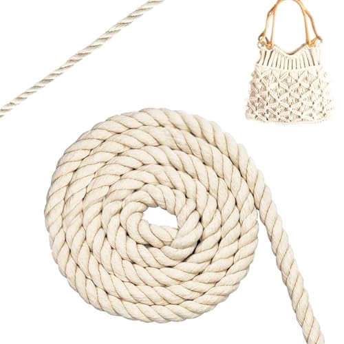 LURNODY 8MMx6M/0,31x236 Zoll Seil Rope Makramee Garn Dick Grob Hanfseil Natur Juteschnur Kordel, für DIY-Basteleien, Hängematten, Pflanzenaufhänger, Heimdekoration, Handgemachte Projekte (Beige) von LURNODY