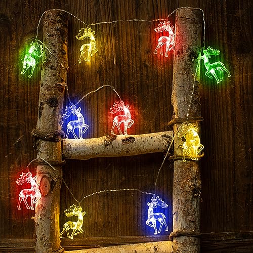 LUSHARBOR Weihnachtslichterkette mit Rentier, 10 LEDs, batteriebetrieben, für Weihnachtsdekorationen, Reideer Innendekoration für Schlafzimmer, Baum, mehrfarbig von LUSHARBOR