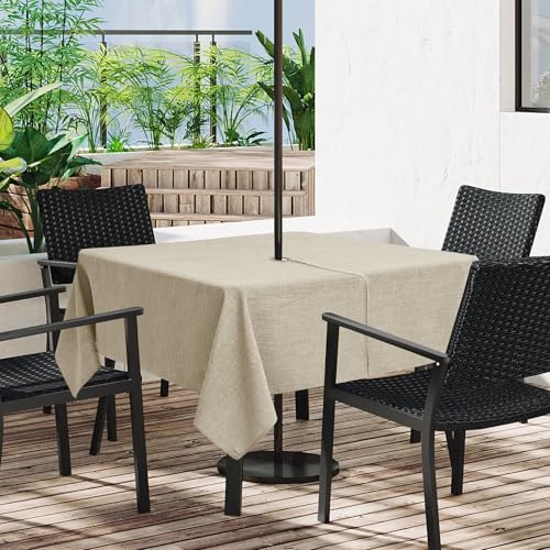 LUSHVIDA Outdoor-Tischdecke mit Schirmloch, Terrassentischdecke mit Reißverschluss, quadratisch, 152,4 x 152,4 cm, Naturleinen-Tischdecke, wasserabweisend, für Picknick im Freien LUSHVIDA Outdoor-Tischdecke mit Schirmloch, Terrassentischdecke mit Reißverschluss, quadratisch, 152,4 x 152,4 cm, Naturleinen-Tischdecke, wasserabweisend, für Picknick im Freien von LUSHVIDA