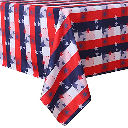 LUSHVIDA Tischdecke mit amerikanischer Flagge, kariert, rechteckig, Sternmuster, waschbar, Mikrofasertischdecke mit patriotischem Flaggenaufdruck, Tischdecke für Urlaub, 150 g/m², 152.4 x 213.4 cm von LUSHVIDA