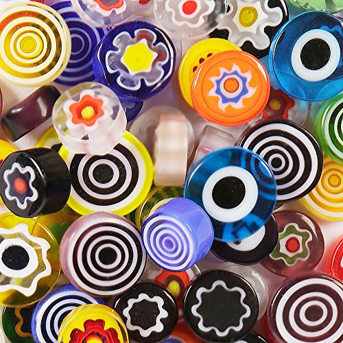 75 Gramm gemischte Millefiori Glas Perlen: 8–12 mm: ca. 84-teilig von LUSSO LIA