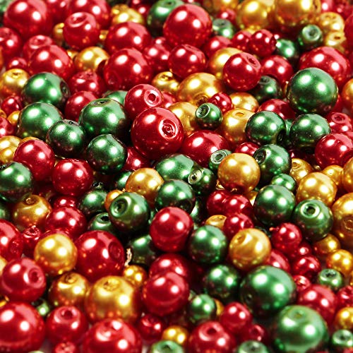 Frohe Weihnachten Glasperlen 410 Stück Mix aus 4mm, 6mm und 8mm Perlen in Rot, Grün und Gold für Schmuckherstellung und Kunsthandwerk von LUSSO LIA