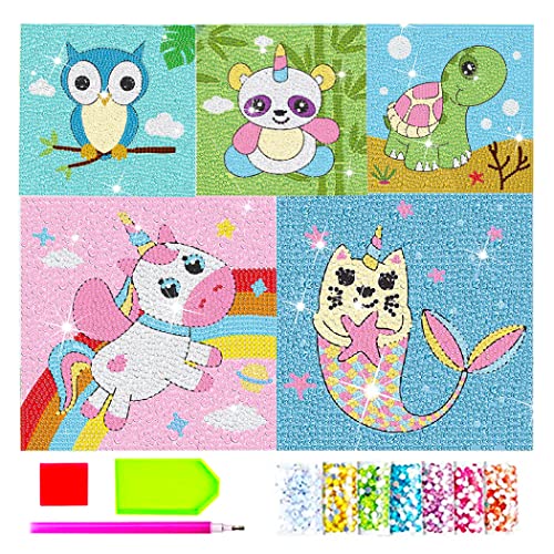 LUTAKU 5er Pack Diamond Painting Kinder Tiere, DIY 5D Diamant Painting Bilder Kinder -Diamant Malerei Kit mit Zubehor-diamanten painting 5 Jahre für Home Wall Decor 15x15cm (03) von LUTAKU